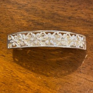 Large Silver Barrette with Flower Detail and Rhinestones!